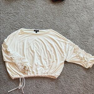Express Cream Women's Top with Ruched Sleeves